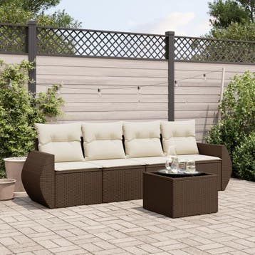 vidaXL 5-delige Loungeset met kussens poly rattan bruin, Verzenden, Nieuw, Loungeset