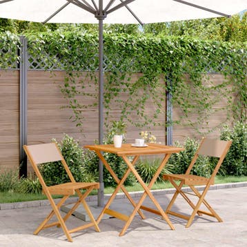 vidaXL 3-delige Bistroset stof en massief hout taupe, Verzenden, Nieuw, Hardhout