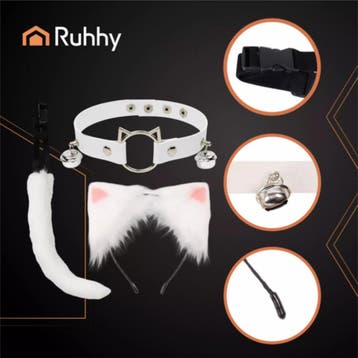Ruhhy Complete kattenaccessoireset met witte oortjes, plu..., Ophalen of Verzenden, Nieuw
