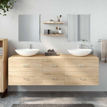 vidaXL 5-delige Badkamermeubelset bewerkt hout eikenkleurig, Verzenden, Nieuw, Overige typen
