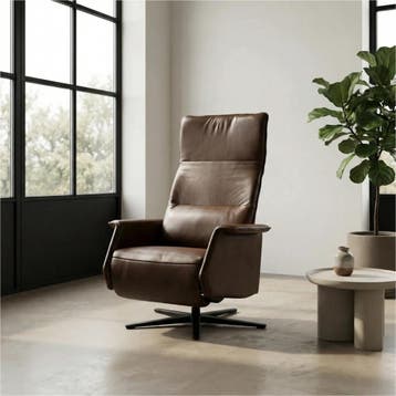 Leren relaxfauteuil Mojo - Granada Chocolate (bruin) -, Nieuw, Ophalen of Verzenden, 50 tot 75 cm, Industrieel, Modern