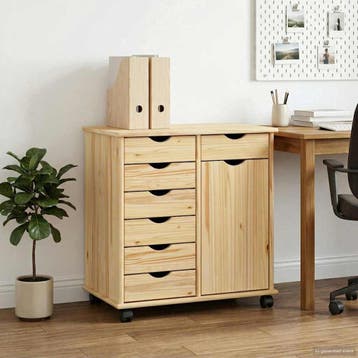 vidaXL Rolling Kast 63,5 x 39 x 65,5 cm Massief Vurenhout, Huis en Inrichting, Kasten | Overige, Verzenden, Nieuw