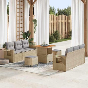 vidaXL Tuin Sofa Set 9 st 6-Aantal zitplaatsen Beige en, Verzenden, Nieuw, Meer dan 8 zitplaatsen