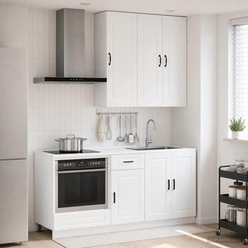 vidaXL Keukenblok PORTO 5 st Hoogglans Wit Bewerkt hout, Verzenden, Nieuw, Wit