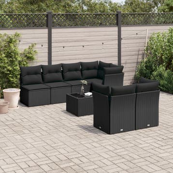 vidaXL 8-delige Loungeset met kussens poly rattan zwart, Verzenden, Nieuw, Loungeset