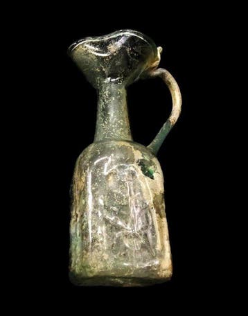 Oud-Romeins - Romeinse glazen vaas met reliëfdecor - intact