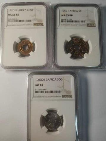 Oost-Afrika. 1 Cent 1955-1962 (Lot of 3 coins) (Zonder