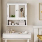 Witte Badkamerkast met Spiegel – Wandkast met Open Opbergvak, Verzenden, Nieuw