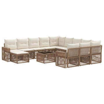 vidaXL Tuinbankenset 13 pcs Beige en Crème Wit poly rattan, Verzenden, Nieuw, 3 zitplaatsen