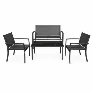 HI Loungeset 4-delig zwart - tuinset met sofa, 2 stoelen en, Verzenden, Nieuw