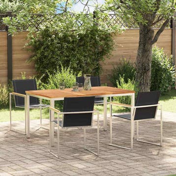 vidaXL Tuin eettafelset 5 st Massief Teakhout en RVS, Verzenden, Nieuw, 5 zitplaatsen