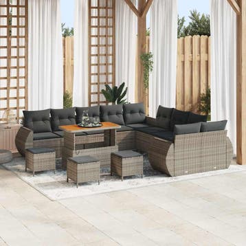 vidaXL Tuin Sofa Set 14 st 14-Aantal zitplaatsen Grijs, Verzenden, Nieuw, Rotan, 4 zitplaatsen