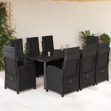 vidaXL 9-delige Tuinset poly rattan zwart, Verzenden, Nieuw, 8 zitplaatsen, Tuinset