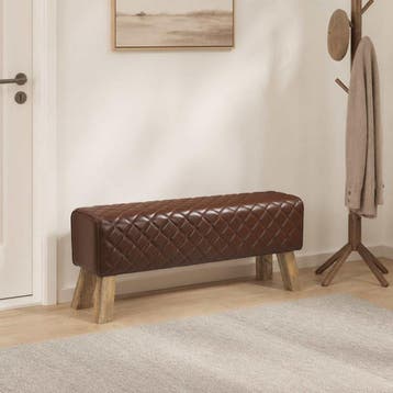 vidaXL Bank 110 x 30 x 45 cm Echt Leer Bruine diamant, Verzenden, Nieuw