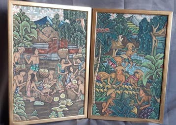 Balinese schilderijen, dorpstafereel - Ida Bagus Putu Astawa, Antiek en Kunst