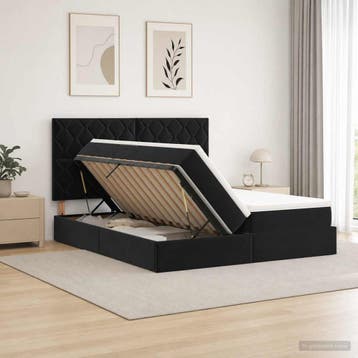 vidaXL Opslag bed met hoofdeinde met opslag Zwart 180 x 200, Verzenden, Zwart, Stof, Nieuw