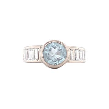 Witgouden ring met aquamarijn en diamant 14 krt, Ophalen of Verzenden, Nieuw