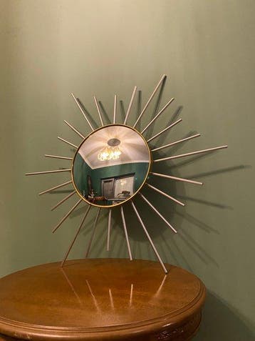 Spiegel - Messing, Glas, Hout - Bolle convex zonnespiegel