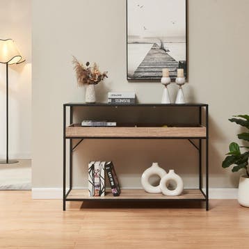 Consoletafel Belana 110x40x80 cm zwart en eikenkleurig [en.c, Verzenden, Nieuw