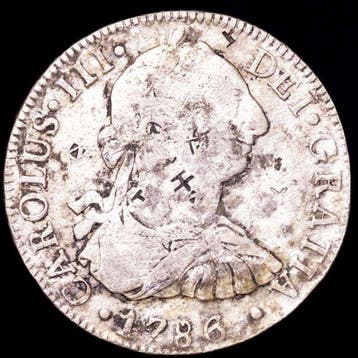 Spanje. Carlos III. 8 Reales 1786 Mexico FM Resellos
