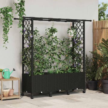 vidaXL Verhoogd Bed met Trellis en Dak Zwart 162,5 x 40 x, Verzenden, Nieuw, Minder dan 60 cm, 60 cm of meer