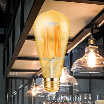 LED Lamp E27 Edison Filament - Brinton - Amber 6W 540lm -, Led-lamp, Soft of Flame, Nieuw, E27 (groot)