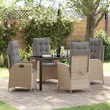vidaXL Tuin eettafelset 5 st Beige poly rattan, Verzenden, Nieuw, Rotan, 5 zitplaatsen