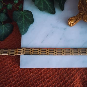 Gouden heren fantasie schakelarmband., Sieraden, Tassen en Uiterlijk, Armbanden, Ophalen of Verzenden, Gebruikt, Goud, Goud