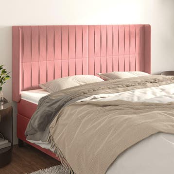 vidaXL Hoofdbord met randen 203x16x118/128 cm fluweel roze, Huis en Inrichting, Verzenden, Nieuw, Stof