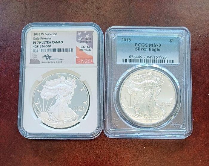 Verenigde Staten. 1 Dollar 2018 Silver Eagle PF 70 Ultra, Postzegels en Munten, Munten | Europa | Niet-Euromunten