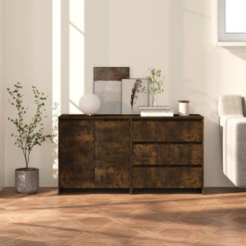 vidaXL 2 st Dressoirs bewerkt hout gerookt eikenkleurig, 100 tot 150 cm, Verzenden, Nieuw, 25 tot 50 cm