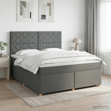 vidaXL Boxspringbed met matras Donkergrijs 140 x 190 cm Stof, Verzenden, Nieuw, Tweepersoons