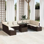 vidaXL Tuin Sofa Set met kussen met opslag 11 pcs Bruin en, Verzenden, Nieuw, Rotan, Meer dan 8 zitplaatsen