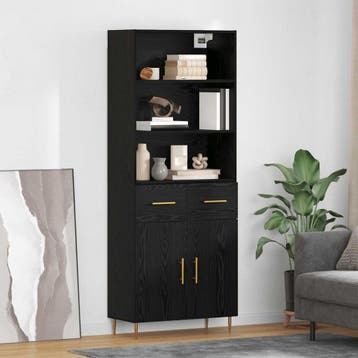 vidaXL buffetkast Zwart Eiken 69,5 x 34 x 180 cm Bewerkt, Huis en Inrichting, Kasten | Buffetkasten, Minder dan 50 cm, Verzenden