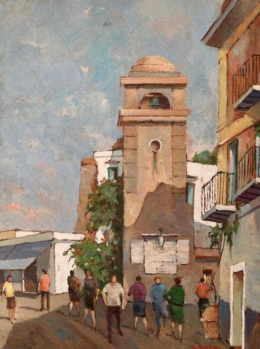 Renato Carusi (XX) - Capri, Antiek en Kunst, Kunst | Schilderijen | Klassiek