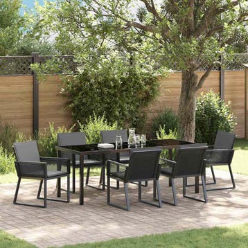 vidaXL Tuin eettafelset 7 st Zwart Gepoedercoat staal, Tuin en Terras, Verzenden, Nieuw, 7 zitplaatsen
