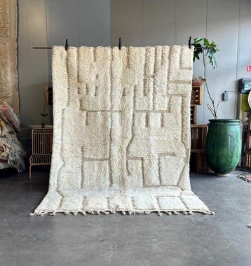 Marokkaans Mrirt wit wol tapijt – Berber Marokkaans modern, Nieuw