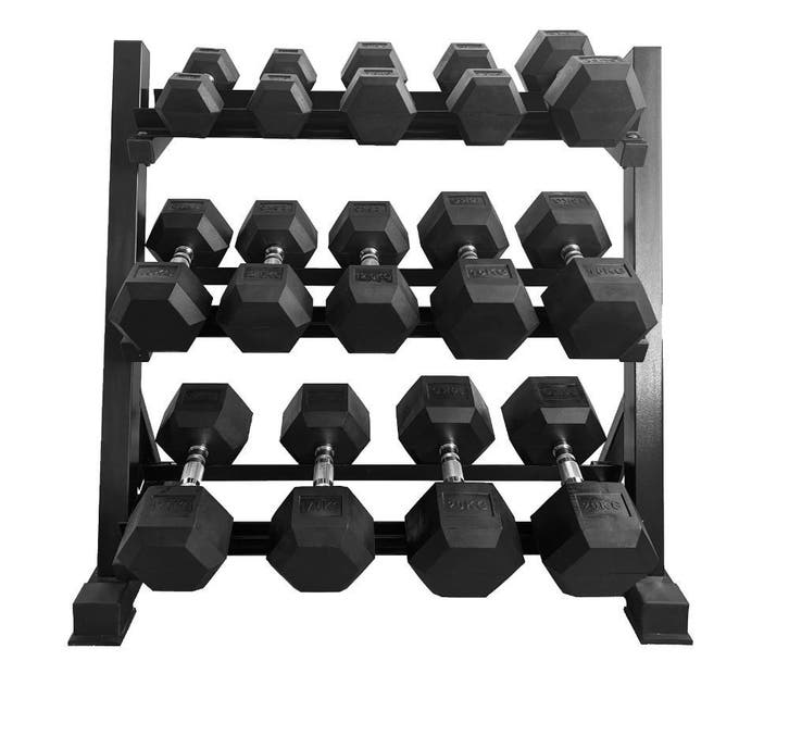Premium Hexagon dumbbells 5-20KG + 3- laags rack, Sport en Fitness, Fitnessmaterialen, Armen, Benen, Borst, Buik, Rug, Nieuw, Dumbbell