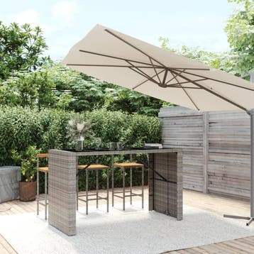 vidaXL Bartafel met glazen blad 185x80x110 cm poly rattan, Tuin en Terras, Tuintafels, Verzenden, Nieuw