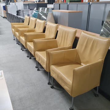 Verrijdbare fauteuils - geel leder (alleen per set), Ophalen of Verzenden, Nieuw