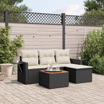 vidaXL 5-delige Loungeset met kussens poly rattan zwart, Verzenden, Nieuw, Loungeset