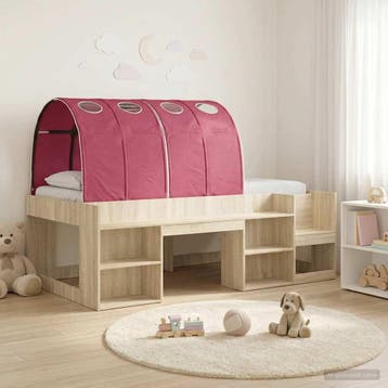 vidaXL Bedframe met tunnel 3 st Sonoma eiken en rood Bewerkt, Verzenden, Nieuw, Bruin, Hout