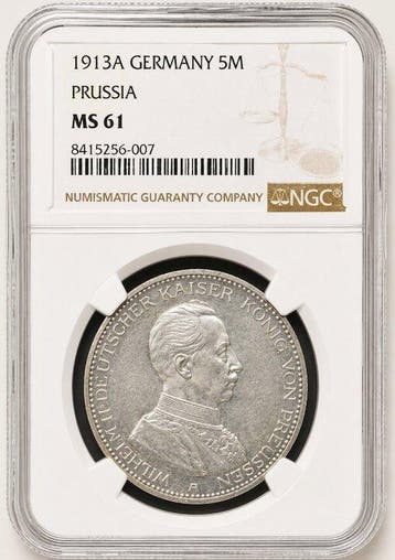 Duitsland, Pruisen Wilhelm II. 5 Mark 1913 - NGC MS61