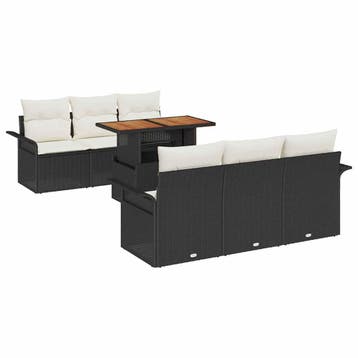 vidaXL Tuin Sofa Set met kussen 7 pcs Zwart en crème, Tuin en Terras, Tuinsets en Loungesets, Verzenden, Nieuw, Rotan, 7 zitplaatsen