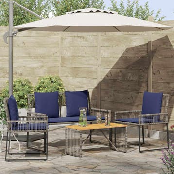 vidaXL Buitenmeubelset 9 pcs Grijs en Marineblauw poly, Verzenden, Nieuw, Rotan, Meer dan 8 zitplaatsen