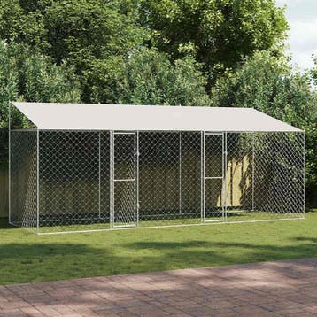 vidaXL Hondenkooi met Dak Zilver 600 x 200 x 256 cm Staal en, Verzenden, Nieuw