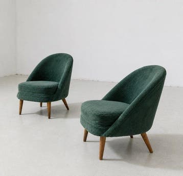 Fauteuil - Eik, Wol - Een paar Franse fauteuils