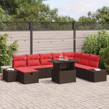 vidaXL Tuin Sofa Set 9 st poly rattan, Verzenden