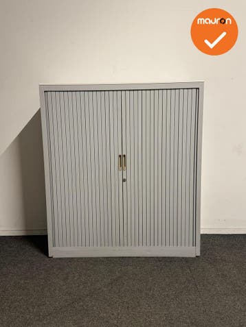 Aspa - Roldeurkast - 130x120x47 cm - Oud grijs - 3 legborden, Werkplek, Ophalen of Verzenden, Gebruikt, Kast