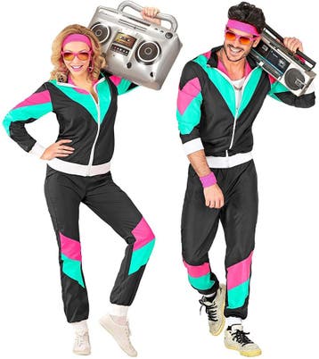 Jaren 80 Trainingspak Zwart Roze Groen - 3XL, Verzenden, Nieuw